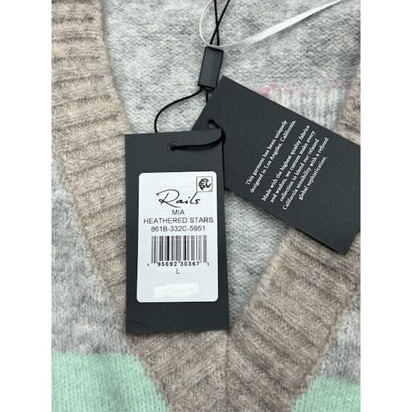 NWT Rails Womens Mia Heathered Star Print Sweater Long Sleeve V-Neck Size Large - Picture 7 of 11